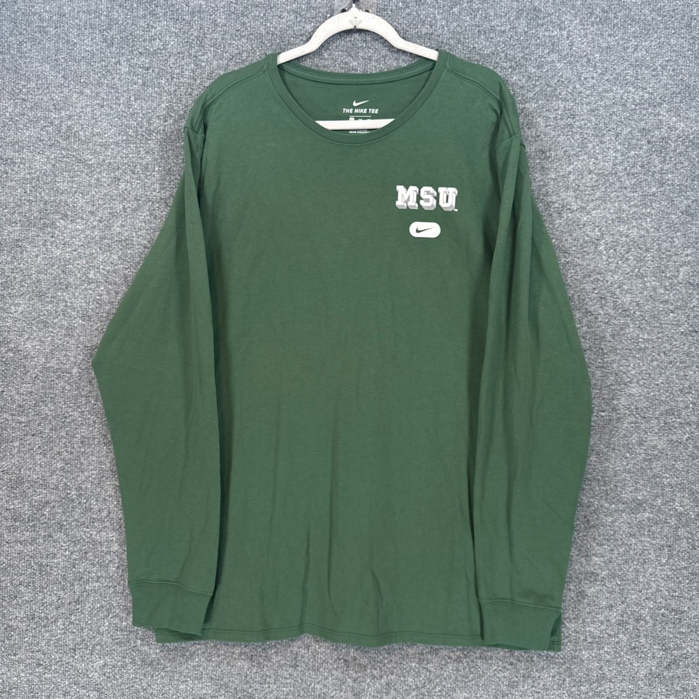 Nike Michigan State Spartans Shirt Mens XXL Green Long Sleeve Graphic Tee